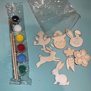 NIB 7pc Bunny carrot chick duck wooden magnet DIY with paints brushes & glitter